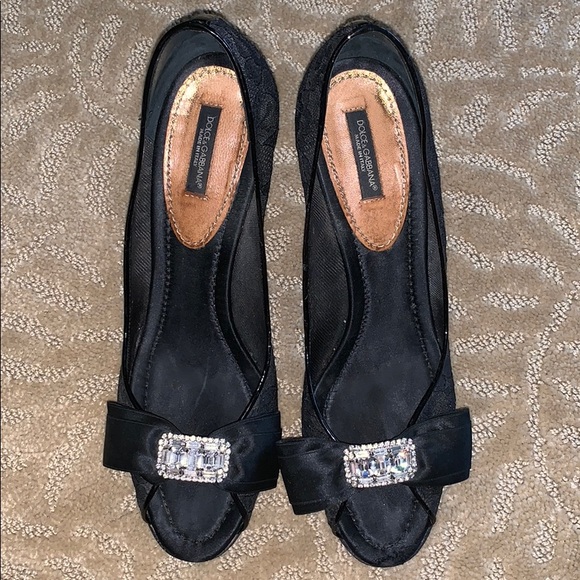 Dolce & Gabbana Shoes - Black heels diamond bow- Dolce & Gabbana